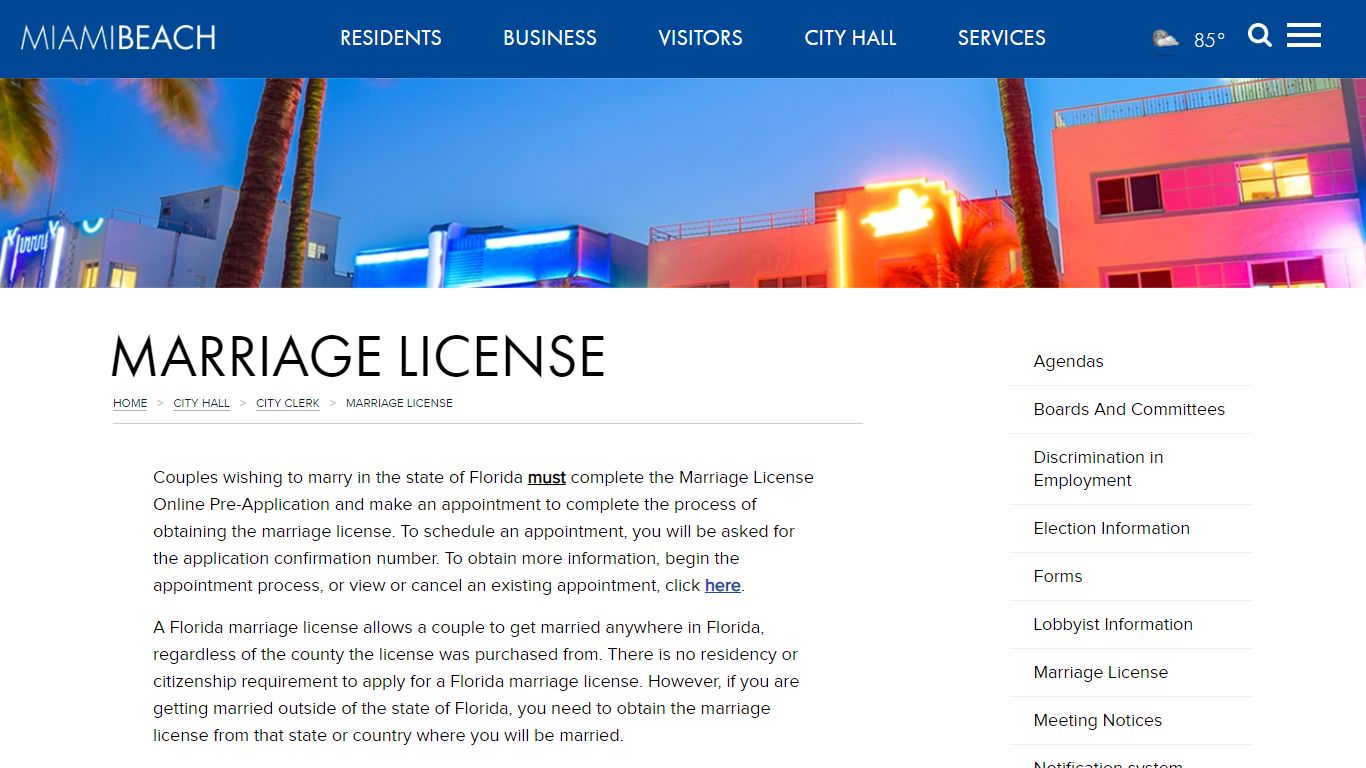 Marriage License – City of Miami Beach